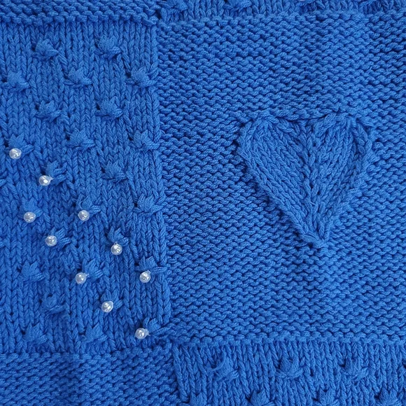 Vintage Handknit Pearlcore Heart Bobble Checkered Chunky Knit Sweater Ve… - Picture 4 of 7